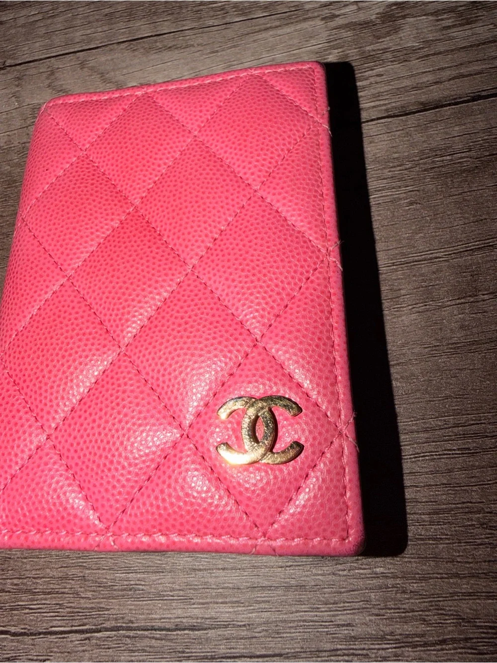 CHANEL Hot Pink Quilted Leather Card Case with CC Logo